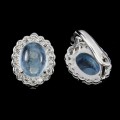 Natural Unheated Aquamarine Oval and White CZ Gemstone Solid .925 Sterling Silver Stud Earrings