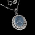 Deluxe Natural Unheated Aquamarine Oval and White CZ Gemstone Solid .925 Sterling Silver Necklace