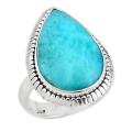20 x 12 mm Natural Caribbean Blue Larimar Pear Solid .925 Sterling Silver Ring 6.5 or N