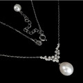 21.45 cts Dainty Fine Elegance Freshwater Pearl ,white CZ  Solid. 925 Silver Necklace