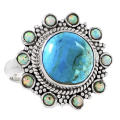 Very Rare Natural Peruvian Blue Opal , Fire Opal Gemstone Solid .925 Sterling Silver Ring Size US 7