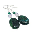 Natural Chrysocolla and Crystal beads .925 Sterling Silver Necklace & Earrings Set