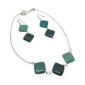 Handmade Natural Blue Jasper Squares Solid .925 Silver Necklace & Earrings Set