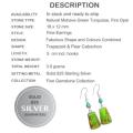 Natural Mohave Green Turquoise, Fire Opal Earrings Solid .925 Sterling Silver