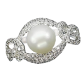 9.78 cts Natural Creamy White Pearl  White Cubic Zirconia Set in Solid .925 Sterling Silver Size 7