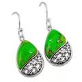 6.17 Cts Copper Arizona Green Turquoise Gemstones Solid .925 Silver Earrings