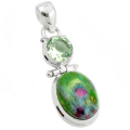 Remarkable Natural Amethyst, Ruby in Fuchsite Pendant Set in Solid .925 Sterling Silver