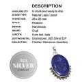 Handmade Antique Style Natural Lapis Lazuli Oval Gemstone 925 Silver Pendant