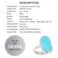 10 x 18 mm Natural Caribbean Blue Larimar Oval.925 Sterling Silver Ring 7.5 OR P