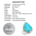 20 x 12 mm Natural Caribbean Blue Larimar Pear Solid .925 Sterling Silver Ring 6.5 or N