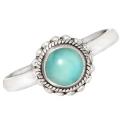 Dainty Natural Unheated Larimar Round Gemstone Solid .925 Sterling Silver Ring Size US 8.5 or UK  Q1