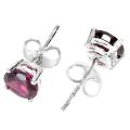 Special Price -Dainty 6mm Top Natural Round Rhodolite Garnet  in Solid .925 Sterling Silver Stud Ear