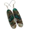 Natural Chrysocolla Oval Gemstone . 925 Sterling Silver Earrings