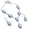 Luminescent Dichroic Glass Moonstone Look-a-like Hallmarked .925 Silver Necklace and Earrings Set