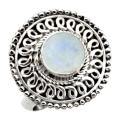 Indonesian Bali- Java Natural Rainbow Moonstone in Solid .925 Sterling Silver Ring Size US 7 or O