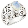 Indonesian Bali- Java Natural Rainbow Moonstone Solid .925 Sterling Silver Ring Size US 7 or O