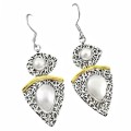 1.84 cts  Dainty Two Tone Natural White Pearl , Solid .925 Sterling Silver Earrings