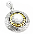 Two Tone Natural White Pearl Solid .925 Sterling Silver Pendant