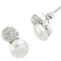 Floral  7.54 cts Natural White Pearl, White Topaz  Solid .925 Sterling Silver Earrings
