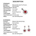 2.57 cts Pink Red Ruby and Marcasite in Solid .925 Sterling Silver Pendant & Earrings Set