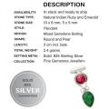 Natural Indian Ruby, Emerald Set in Solid  .925 Sterling Silver Pendant