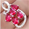 5.62 cts Pink Ruby and White Topaz Gemstone Solid .925 Sterling Silver Pendant + Free Chain