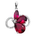 Elegant Pink Red Ruby and White Topaz Gemstone Solid .925 Sterling Silver Pendant + Free Chain