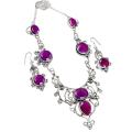 Indian Cherry Ruby Gemstone .925 Sterling Silver Necklace and Earrings Set