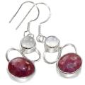 Genuine Natural African Tourmaline, Chalcedony Gemstone Solid. 925 Silver Earrings