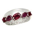 Natural Ruby and White Cubic Zirconia Gemstone Solid .925 Sterling Silver Ring Size 7 or O