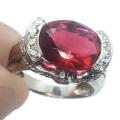 Handmade 5.58 Cts Pink Red Ruby and White Topaz in Solid 925 Sterling Silver Ring Size US 5.5 - 6