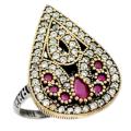 Two Tone Turkish 5.43 cts Ruby and White Topaz Gemstone Solid .925 Sterling Silver Ring Size 8 or Q