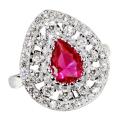 Handmade 1.5 Cts Pink Red Ruby and White Topaz  in Solid .925 Silver Ring Size US 7 or O