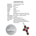 Antique Style Garnet Pear Shape Gemstones .925 Sterling Silver Cross Pendant