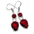 Handmade Mixed Shapes Faceted Garnet Gemstone .925 Silver Earrings