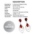 Modern Handmade Garnet Quartz Gemstone .925 Silver Stud Drop Dangle Earrings