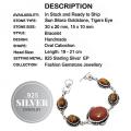 Handmade Natural Tigers Eye and Gold Sandstone Gemstone .925 Silver Bracelet