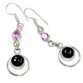 Black Onyx and Pink Topaz Gemstone .925 Silver  Earrings