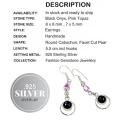 Black Onyx and Pink Topaz Gemstone .925 Silver  Earrings