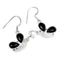 Natural Black Onyx  Butterfly Design  Solid .925 Sterling Silver Earrings