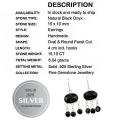 Natural Black Onyx Gemstone  Solid .925 Sterling Silver Earrings
