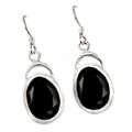 Natural Black Onyx Oval Gemstone  Solid .925 Sterling Silver Earrings