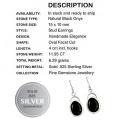 Natural Black Onyx Oval Gemstone  Solid .925 Sterling Silver Earrings