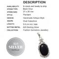 Indonesian Bali -Java Black Onyx Gemstone 925 Silver Pendant