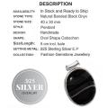 Handmade Natural Banded Black Onyx  Gemstone .925 Silver Pendant