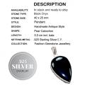 Handmade Black Onyx Pear Gemstone .925 Silver Pendant