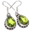 Handmade Antique Style Peridot Pear Gemstone .925 Silver Earrings