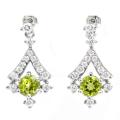 Deluxe Natural Peridot, White Cubic Zirconia Gemstone Solid .925 Sterling Silver Earrings
