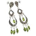 Deluxe Natural Unheated Peridot, Swiss Marcasite Solid .925 Sterling Silver Stud Earrings
