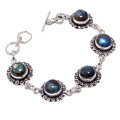 Natural Blue Fire Labradorite Gemstone .925 Silver Bracelet